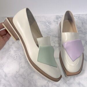 Needle Atelier funky retro leather Cream Loafers spring Pastel flatbow 7.5